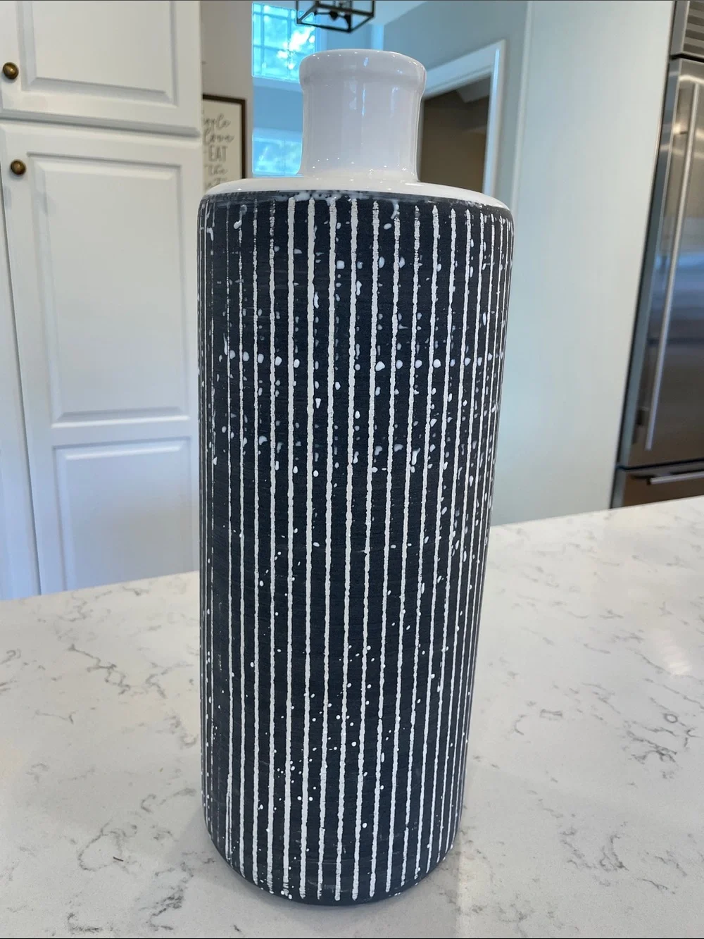 Crate&Barrel Black and White Striped Ceramic Vase